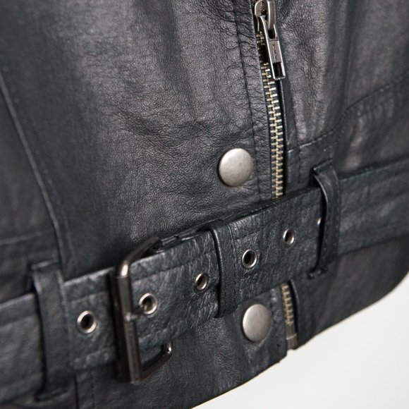 Genuine Leather Motorcycle Jacket Black Size 4 - Picture 4 of 7